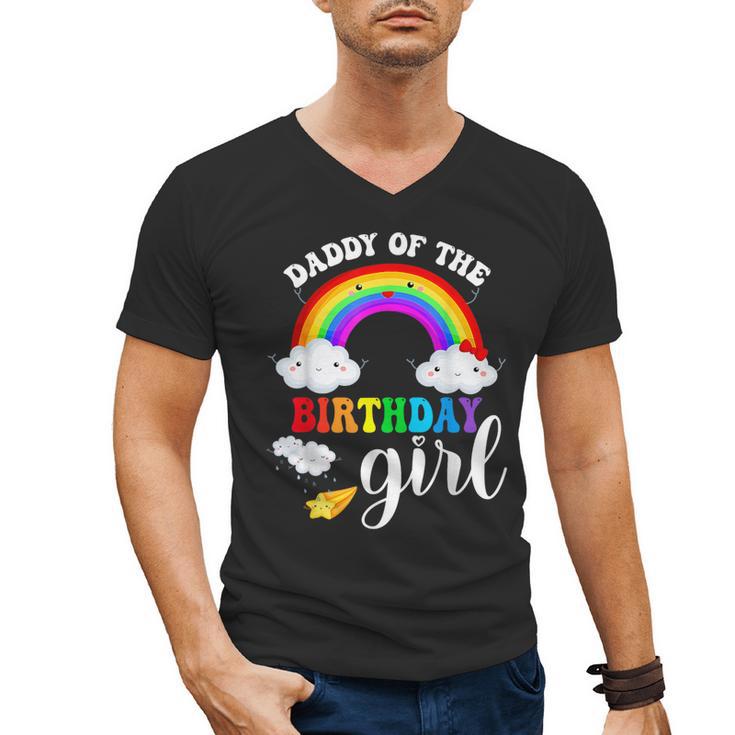 Daddy Of The Birthday Girl Rainbow B-Day Matching Family Men's V-Neck T-Shirt