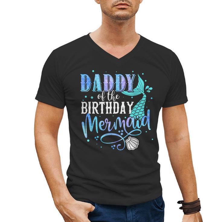 Daddy Of The Birthday Mermaid Family Matching Dad Papa Men's V-Neck T-Shirt