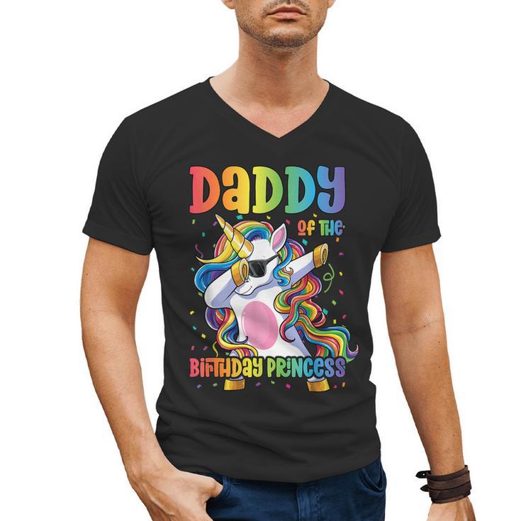 Daddy Of The Birthday Princess Girl Dabbing Unicorn Dad Men's V-Neck T-Shirt