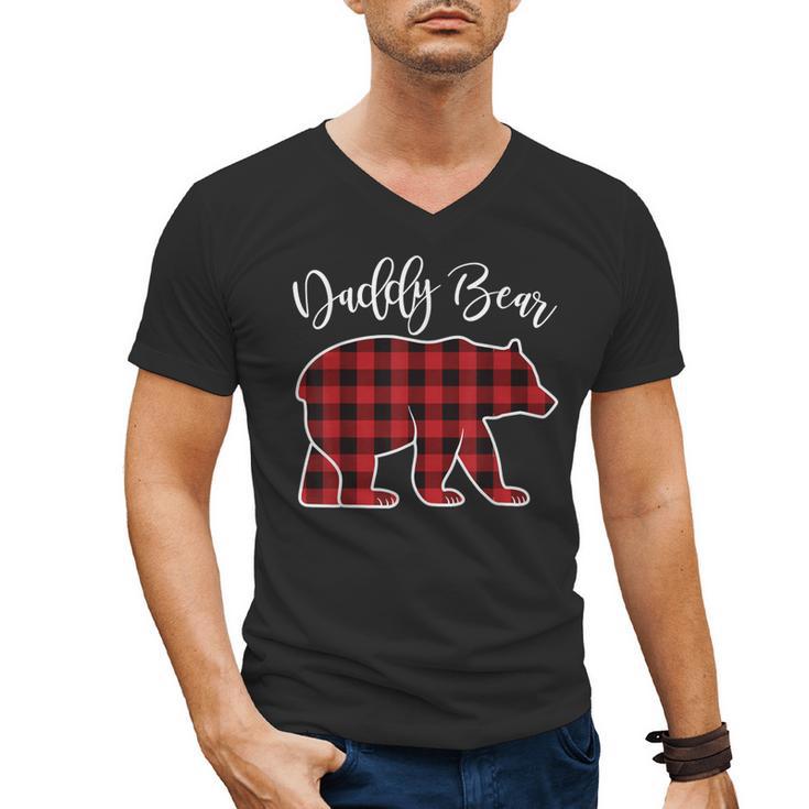 Daddy Dad Bear Pajama Red Buffalo Xmas Family Christmas Men's V-Neck T-Shirt