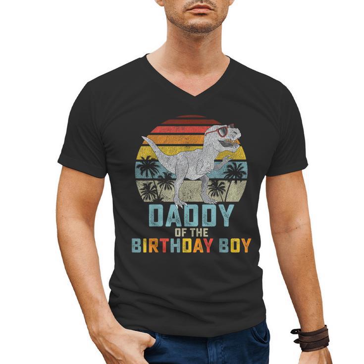 Daddy Dinosaur Of The Birthday Boy Dad Matching Family Men's V-Neck T-Shirt