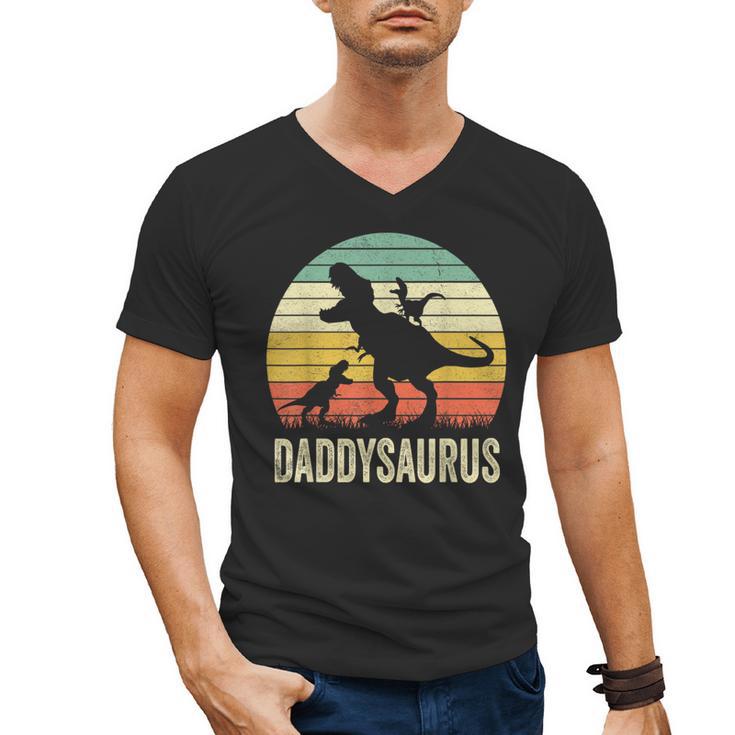 Daddy Dinosaur Daddysaurus 2 Kids For Dad Men's V-Neck T-Shirt