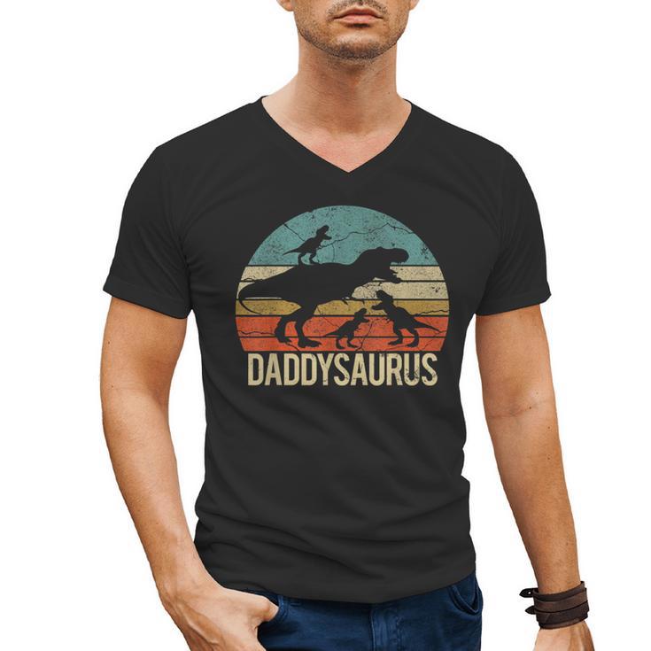 Daddy Dinosaur Daddysaurus 3 Three Kids Xmas Men's V-Neck T-Shirt