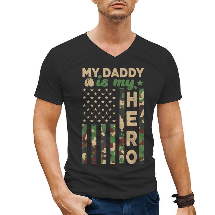 My Daddy Is My Hero Military Dad US Flag Father’s Day Men's V-Neck T-Shirt