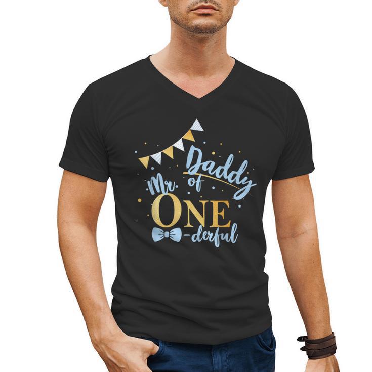 Daddy Of Mr One-Derful Party Blue-Gold Dad Boy 1st Birthday Men's V-Neck T-Shirt