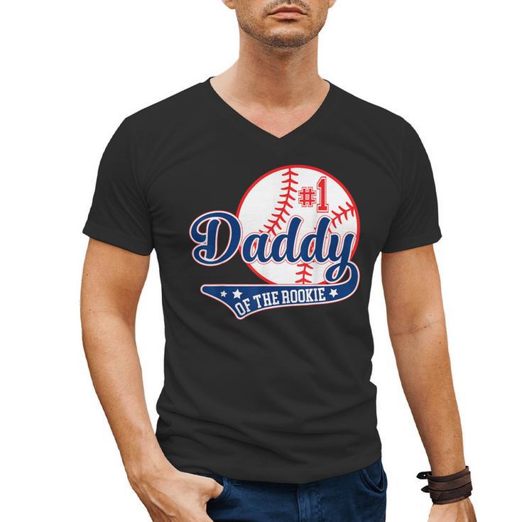 Daddy Of Rookie 1st Birthday Baseball Theme Matching Party Men's V-Neck T-Shirt