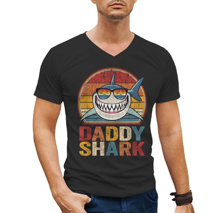 Daddy Shark Retro Shark Shirt Pajamas For Dad Dad Men's V-Neck T-Shirt