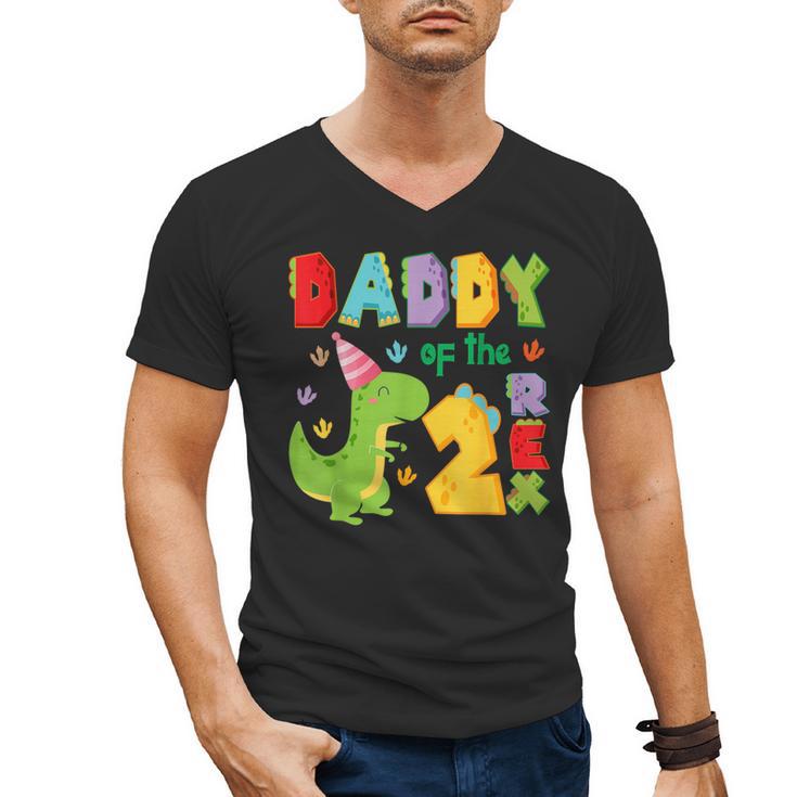 Daddy Of The Two Rex 2Nd Birthday Boy Dinosaur T-Rex Men's V-Neck T-Shirt