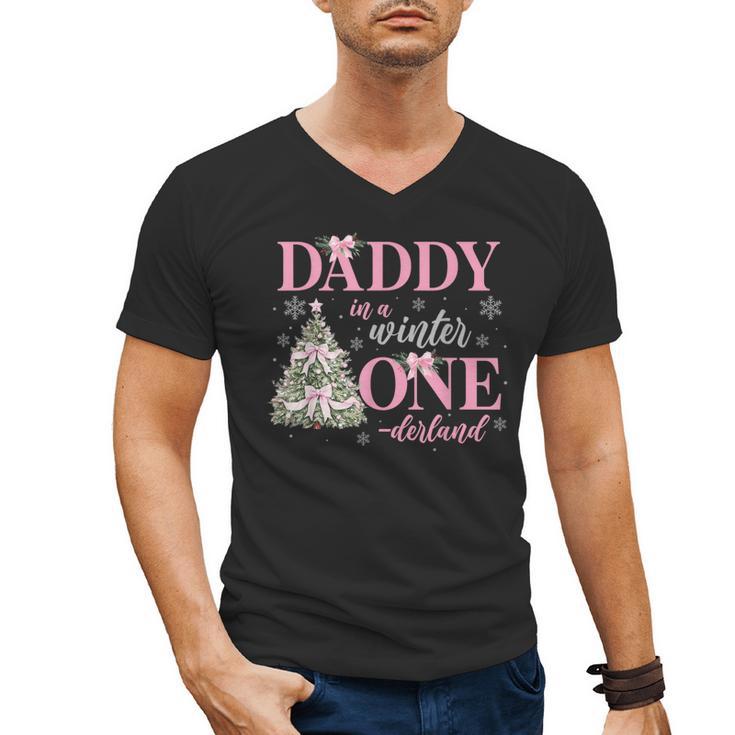 Daddy In a Winter Onederland Birthday Girl Christmas Tree Men's V-Neck T-Shirt