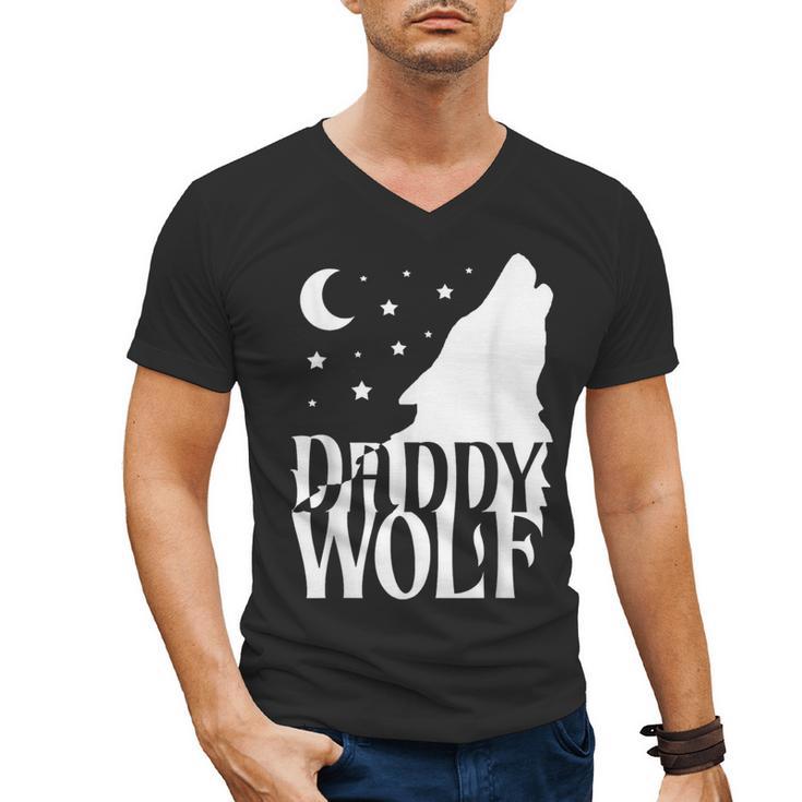 Daddy Wolf Matching Family Tribe Wolves Moon Men's V-Neck T-Shirt