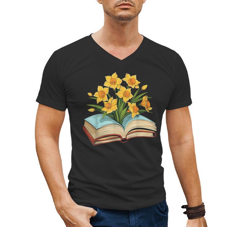 Daffodils Flowers Book Floral Men's V-Neck T-Shirt