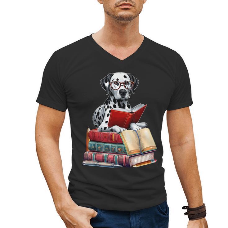 Dalmatian Reading Books Matching Bookworm Readers Librarian Men's V-Neck T-Shirt