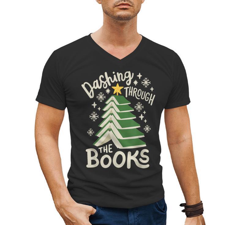 Dashing Through The Books Christmas Book Lovers Men Women Men's V-Neck T-Shirt