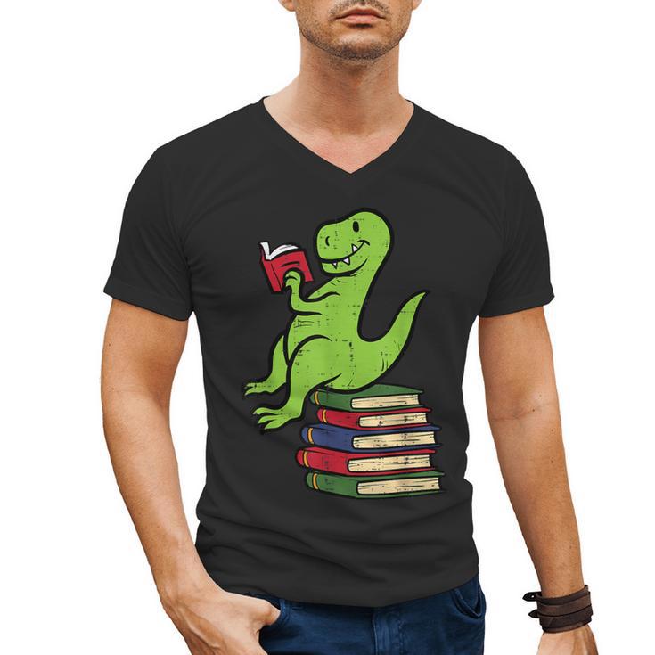 Dino Reading Read Reading Librarian Book Men Boys Kids Men's V-Neck T-Shirt