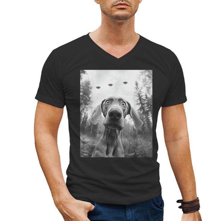 Dog Mom Dad Alien Selfie Weimaraner UFO For Men Women Men's V-Neck T-Shirt