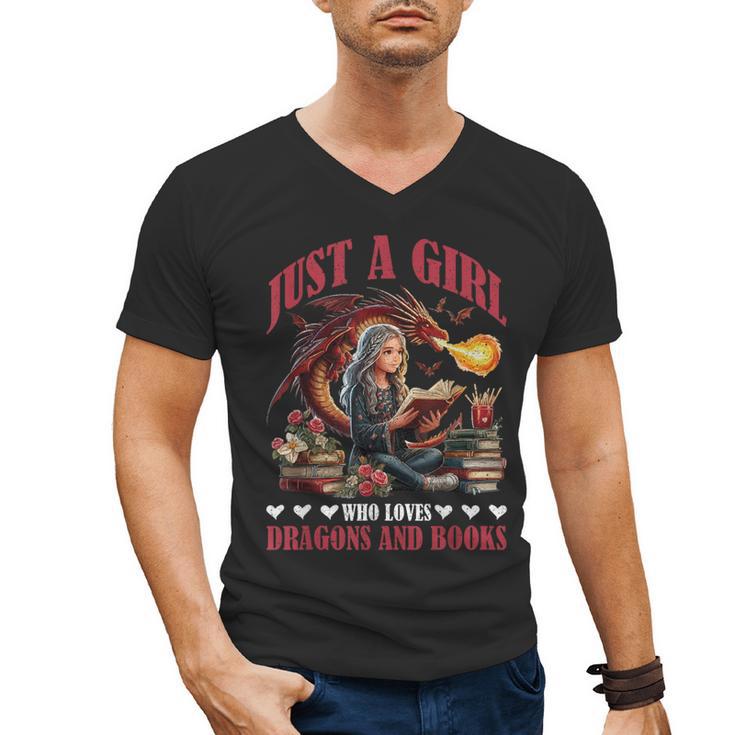 Dragon Just A Girl Who Loves Dragons And Books Men's V-Neck T-Shirt