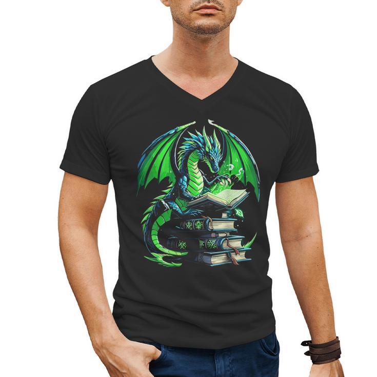 Dragon Reading Books Bookworm Men's V-Neck T-Shirt