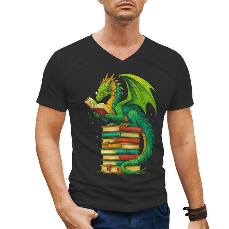 Dragon Reading Books Matching Bookworm Readers Librarian Men's V-Neck T-Shirt
