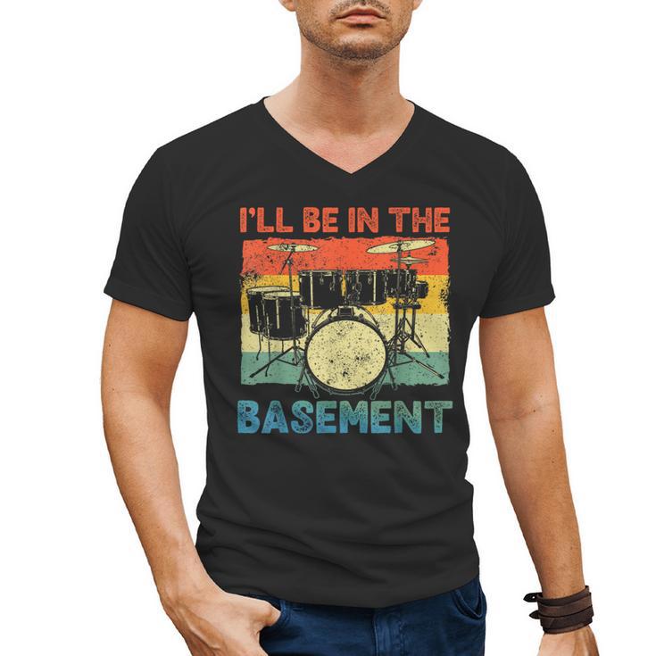 Drumming Basement Drum Set Drummer Rock Dad Grandpa Men's V-Neck T-Shirt