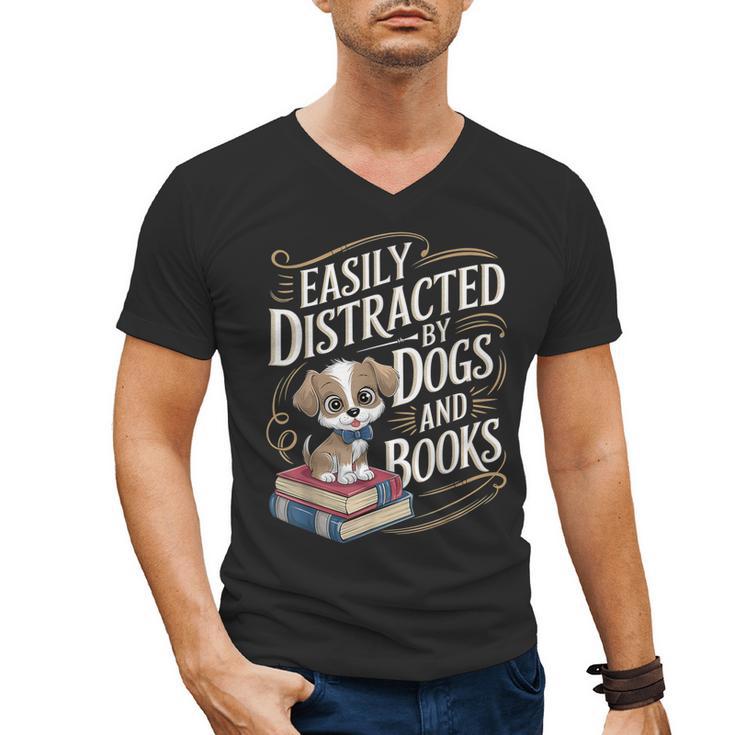 Easily Distracted By Dogs And Books Reader Animal Dog Men's V-Neck T-Shirt