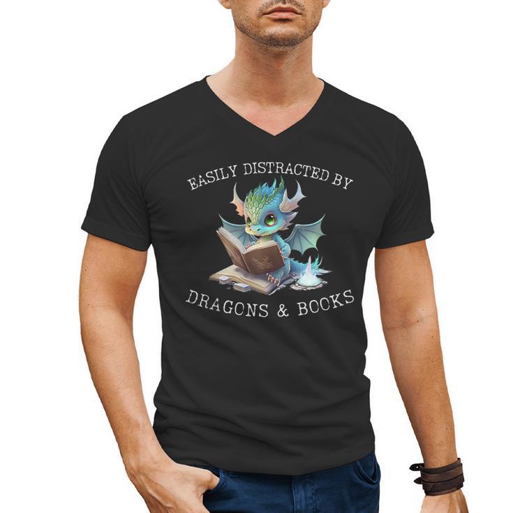 Easily Distracted By Dragons And Books Introvert Shirt Men's V-Neck T-Shirt