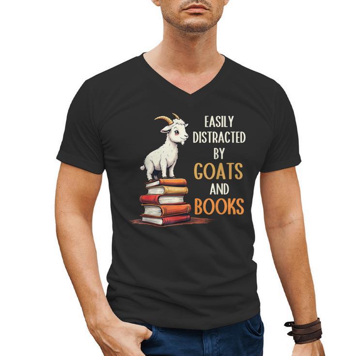 Easily Distracted By Goats And Books Goats And Book Reading Men's V-Neck T-Shirt