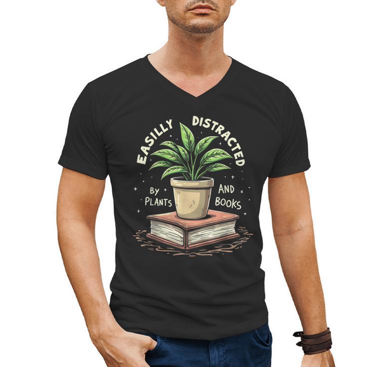 Easily Distracted By Plants And Books Men's V-Neck T-Shirt