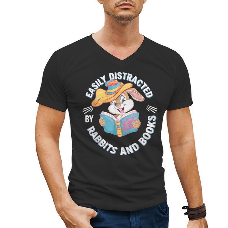 Easily Distracted By Rabbits And Books Reading Men's V-Neck T-Shirt