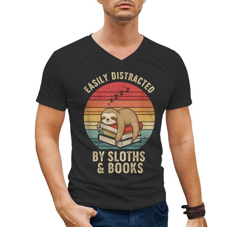 Easily Distracted By Sloths And Books Men's V-Neck T-Shirt