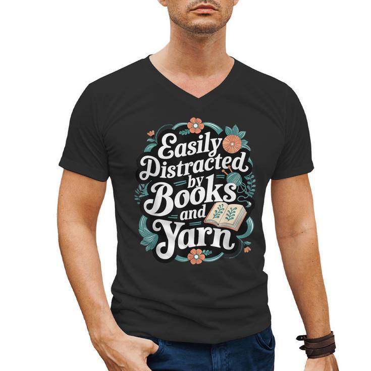 Easily Distracted By Yarn And Books Men's V-Neck T-Shirt