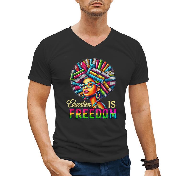 Education Freedom Teacher Books Black History Month Men's V-Neck T-Shirt