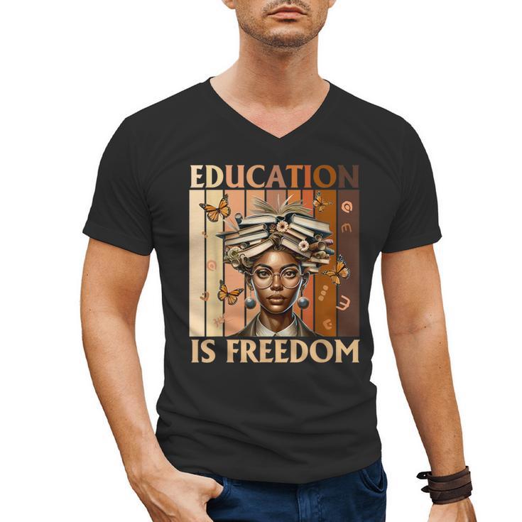 Education Is Freedom Teacher Books Black History Women Men's V-Neck T-Shirt