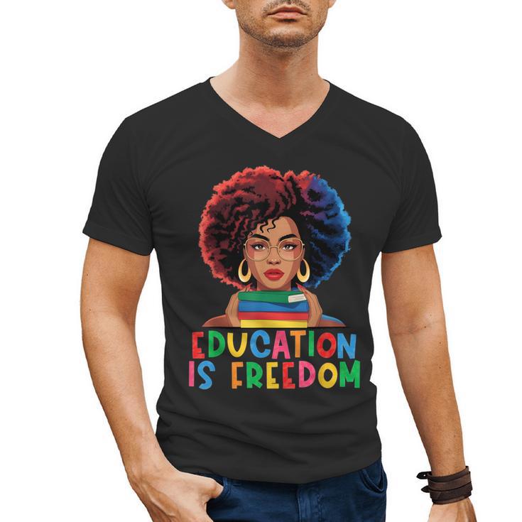 Education Is Freedom History Girl Women Book Lover Men's V-Neck T-Shirt