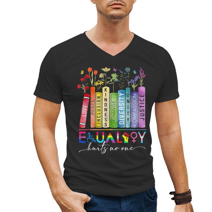 Equality Hurts No One Floral Books LGBTQ Gay Les Pride Month Men's V-Neck T-Shirt