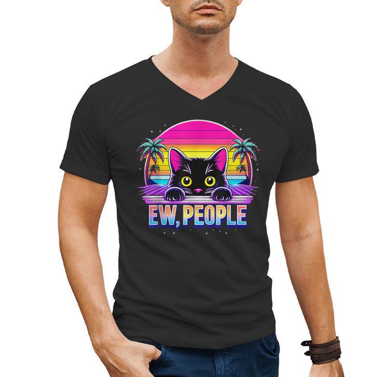 Ew Cat Misanthrope Introvert Synthwave 80s Men's V-Neck T-Shirt