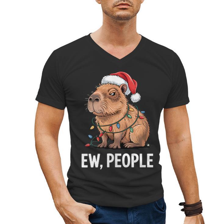 Ew People Capybara Christmas Lights Introvert Humor Men's V-Neck T-Shirt