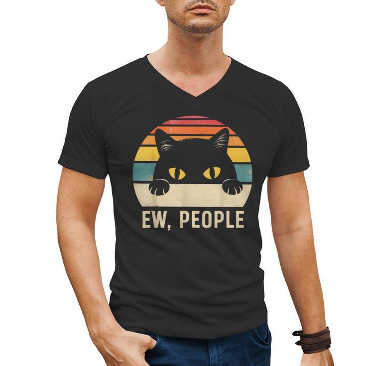 Ew People Retro Cat Vintage Anti-Social Introvert Men's V-Neck T-Shirt
