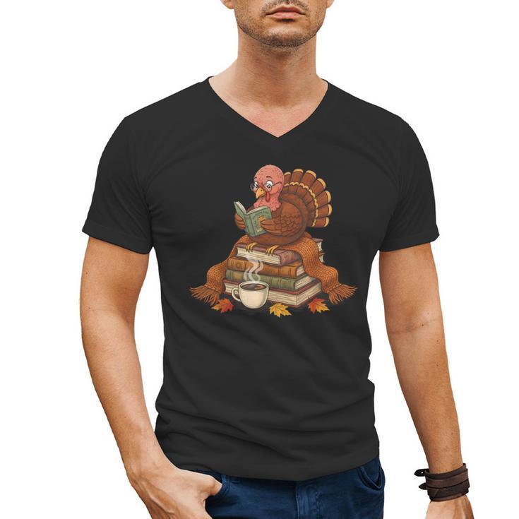 Fall Book Vintage Turkey Thanksgiving Reading Book Lovers Men's V-Neck T-Shirt