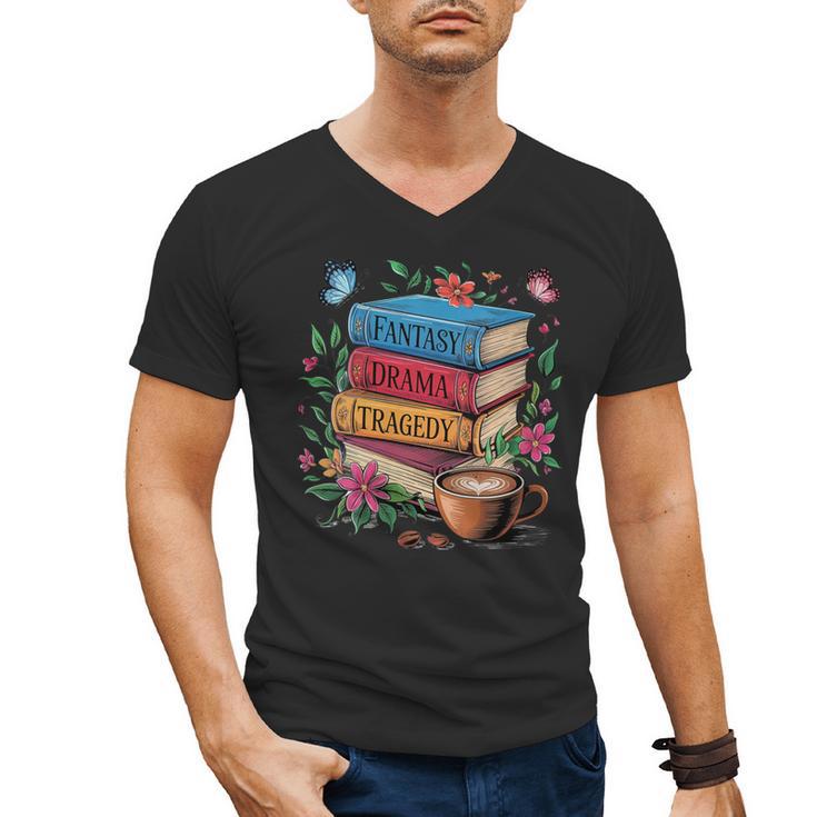 Fantasy Drama Tragedy Books Subtle Reader Librarian Flower Men's V-Neck T-Shirt