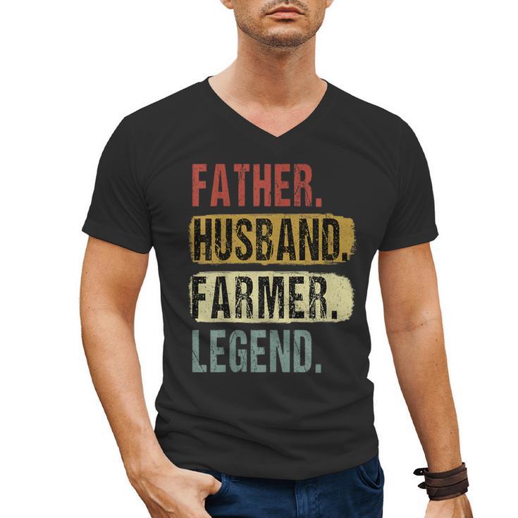 Father Husband Farmer Legend Vintage Dad Father's Day Men's V-Neck T-Shirt
