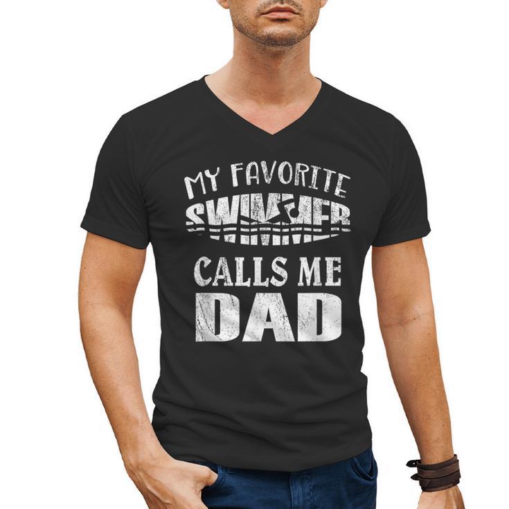 My Favorite Swimmer Calls Me Dad Vintage Swim Pool Men's V-Neck T-Shirt