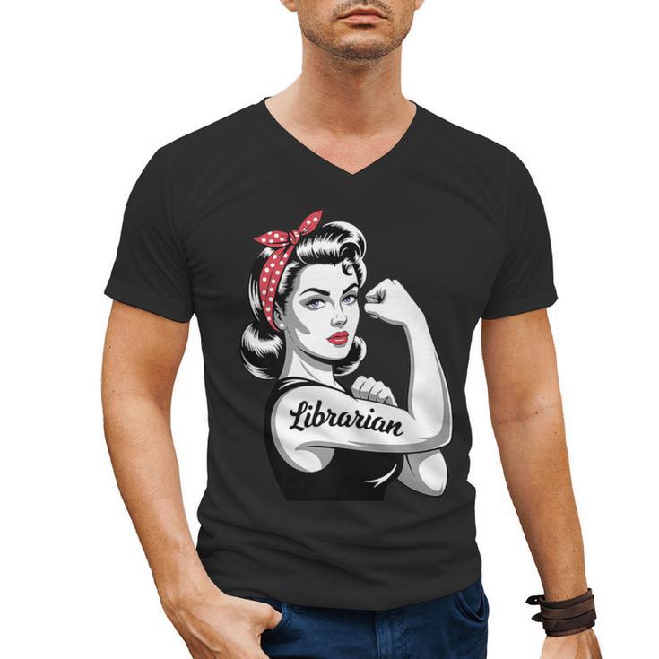Female Librarian Rosie Riveter Book Guardian Woman Men's V-Neck T-Shirt