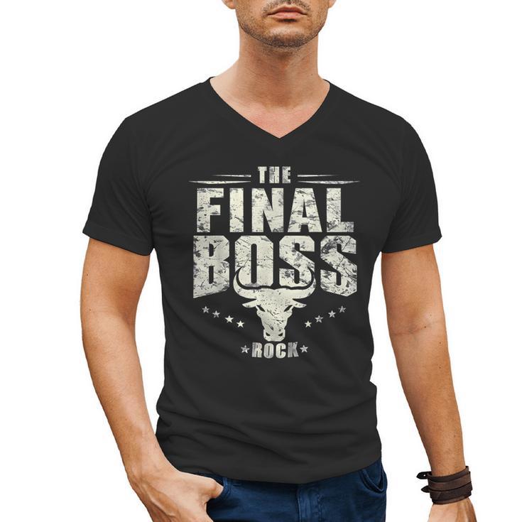 The Final Boss Vintage Rock Bull Fun Tee For Strong Dads Men's V-Neck T-Shirt