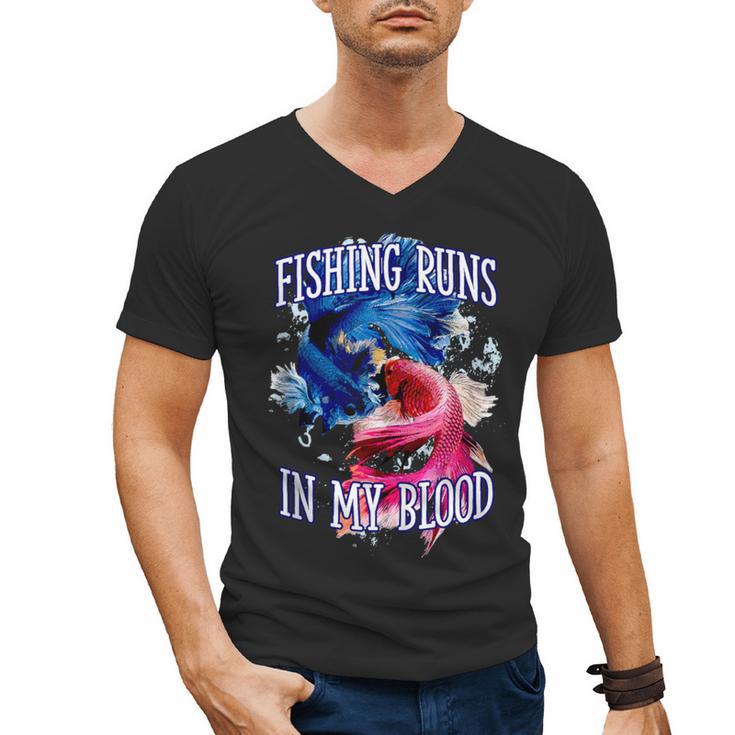 Fishing Runs In My Blood Introvert Hobby Antisocial Men's V-Neck T-Shirt