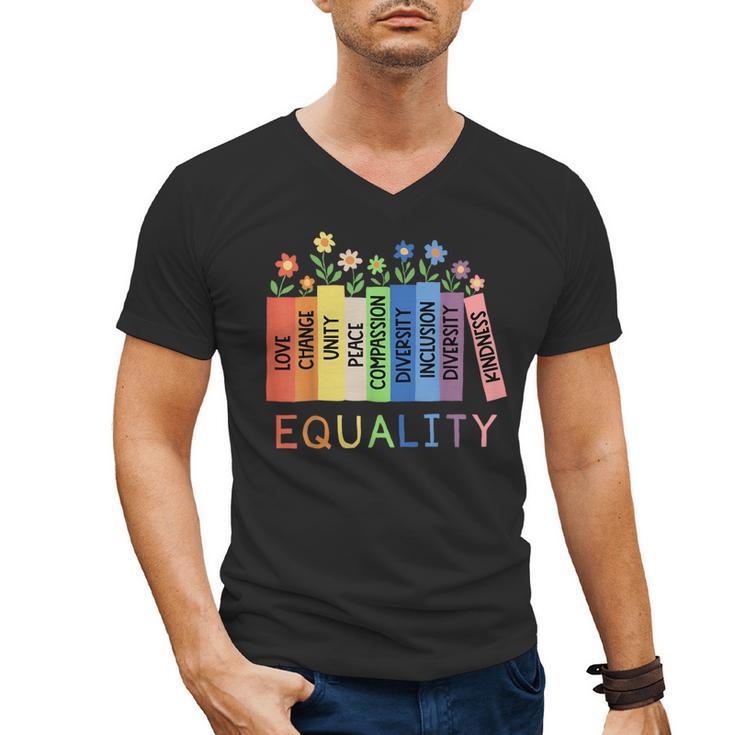 Floral Book Equality Human Rights Social Justice Peace Love Men's V-Neck T-Shirt