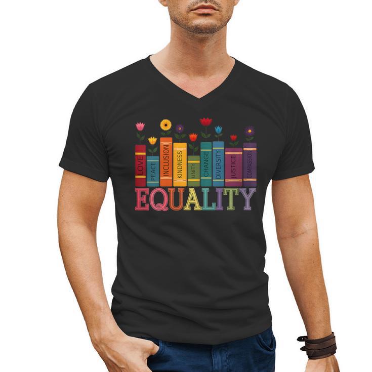 Floral Flower Book Equality Human Rights Women's Rights Men's V-Neck T-Shirt