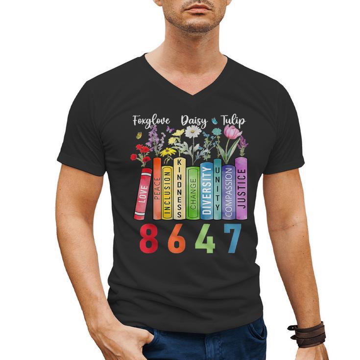 Floral Foxglove Daisy Tulip 8647 Books Lover Blooming Flower Men's V-Neck T-Shirt