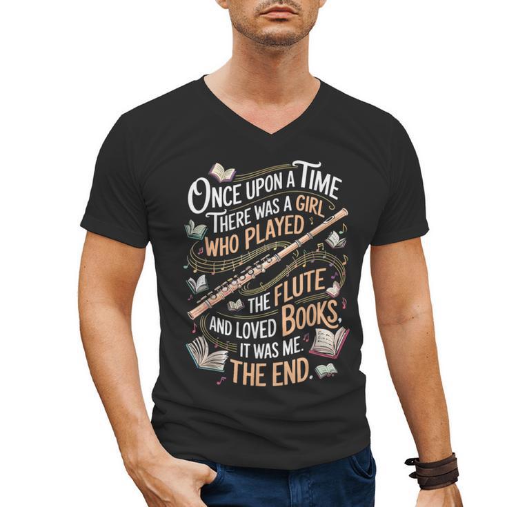 Flute And Books Marching Band Musician Flutist Flute Player Men's V-Neck T-Shirt