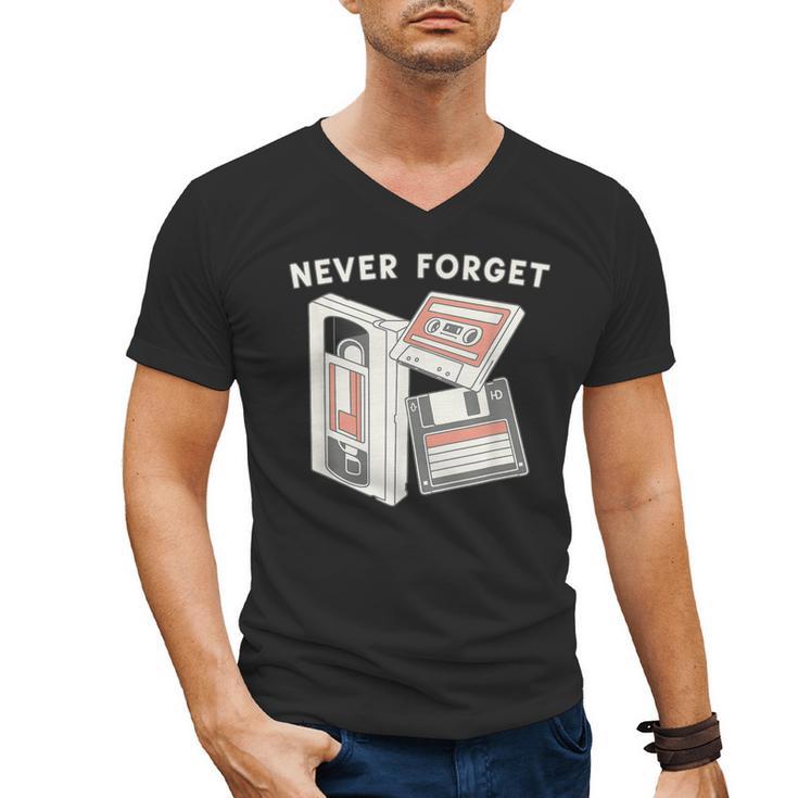 Never Forget VHS Tape Cassette Floppy Disk Nostalgia 80s 90s Men's V-Neck T-Shirt