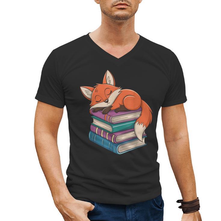 Fox Reading Book Pajama Sleep Men's V-Neck T-Shirt